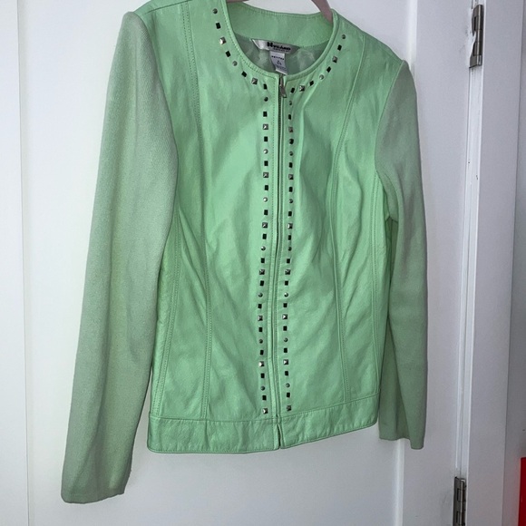 Nygard Collection Petites mint green Leather Jacket with Silver toned Studs - Picture 4 of 16